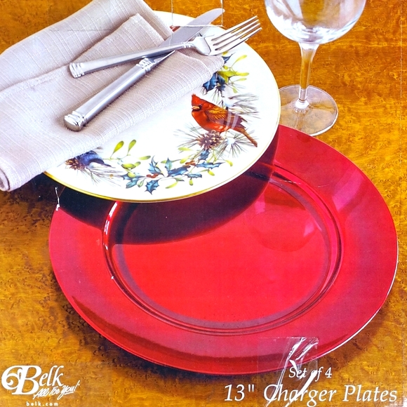 Set of 4 Red Charger Plates by HOME ACCENTS - Picture 1 of 3